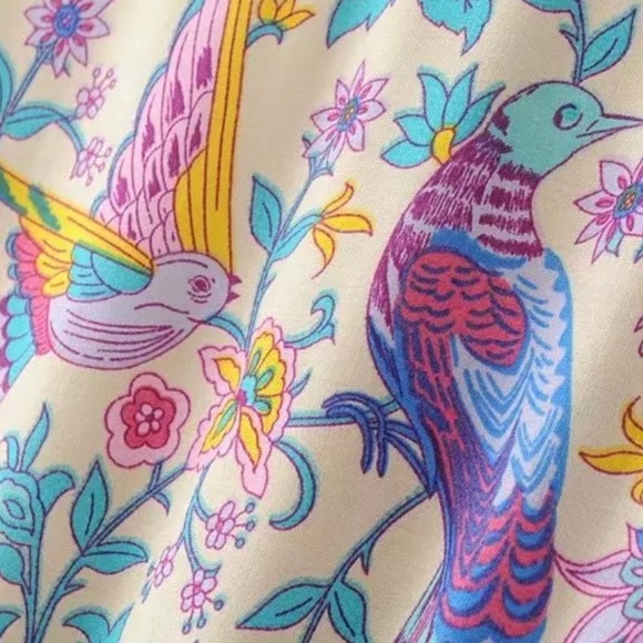 Colorful Bird Boho Floral Gypsy Print Dress bold - Picture 9 of 11